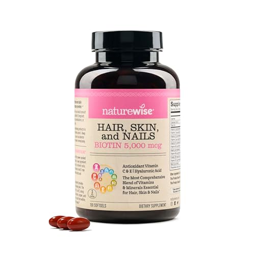 NatureWise Hair Skin and Nails Vitamin, Biotin 5000mcg w/Hyaluronic Acid, Collagen for Women with C, B Complex, D3, A, E, Iron - Non-GMO, Gluten Free - 150 Softgels[50-Day Supply]