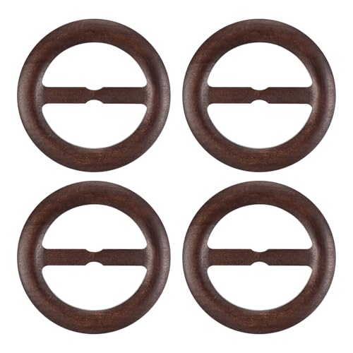 Image of uxcell 4 Pcs T-Shirt Clips, 80mm Wood Scarf Ring Clip Round Tie Circle Clip Buckle Fashion Clothes Corner Knotted Button for Women's Silk Clothing Decoration, Dark Brown