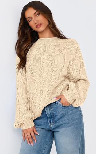 PRETTYGARDEN Women's Cable Knit Sweaters Casual Long Sleeve Crewneck Oversized Chunky Fall Winter Sweater Pullover Tops 20244