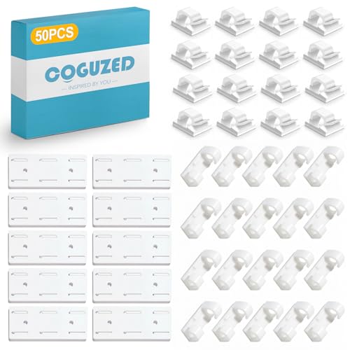 CoguZed Set de 10 Piezas Organizadores Adhesivos para Regleta de Energía con 40 Clips para Cables - Organizador para Protector contra Sobretensiones y Extensión para Oficina y Hogar miniatura 1