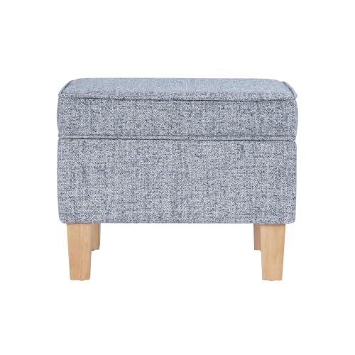 Image of HomePop 22 inch Medium Rectangular Storage Ottoman - Blue Gray Woven Fabric
