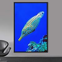 Framed Canvas Wall Art Fish Bedroom Colorful Jellyfish Marine Life Multicolor Neon Photography Tropical - 16x24 inches