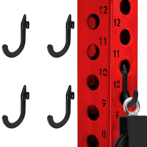 Topfinder Crochet pour Cages de Squat Power Tower, Crochets J en Acier Robuste pour Suspendre Accessoires Poulie Musculation (4 Pièces-Noir)