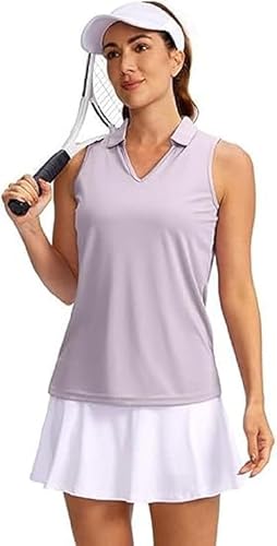 Women's Sleeveless Polo Golf Shirts Quick Dry Protection V-Neck with Collar Lightweight Tennis Tank Tops (AU, Alpha, Medium, Regular, Regular, Pink)