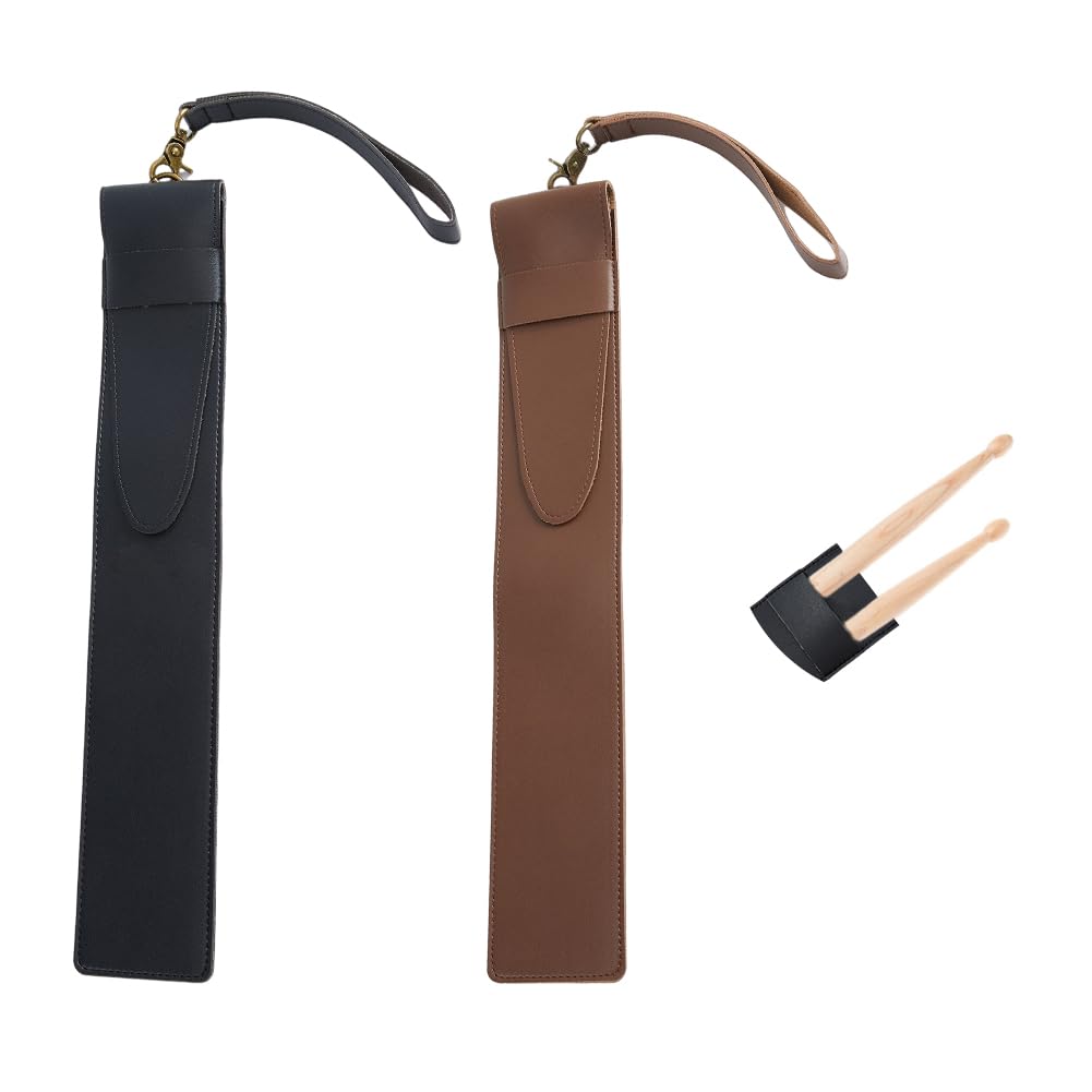 SUPERFINDINGS 2Pcs 2 Colors Drum Stick Bag 41x6.6x1.2cm PU Leather Drumstick Holder Rectangle Drumstick Cover Sleeve Portable Drumstick Cover for Drummer Band