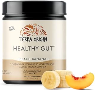 TERRA ORIGIN Healthy Gut Peach Banana with L-Glutamine, Zinc, Glucosamine, Slippery Elm Bark, Marshmallow Root and More! Supports intestinal Permeability, IBS, Bloating, Gas and Constipation*