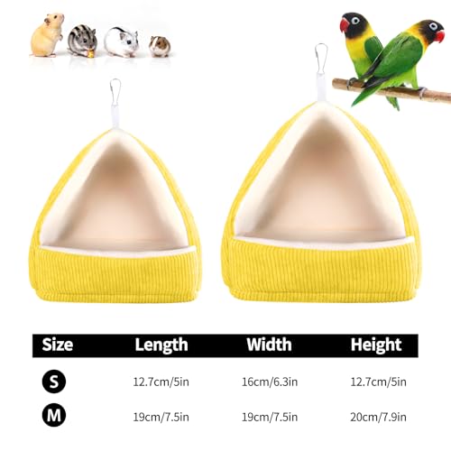 Image of Winter Warm Bird Bed for Cage with Soft Plush Hanging Hammock & Hut Tent, Hideaway Sleeping Nest for Budgies, Cockatiels, Small Animals, and Guinea Pig Hideouts (Yellow, S)