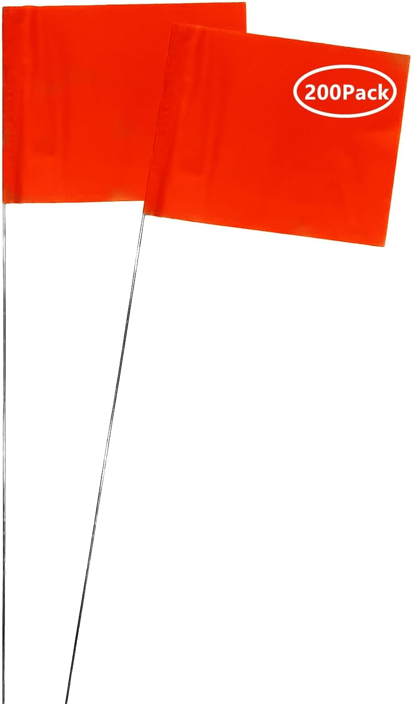 JIZHGRAD Marking Flags 200 Pack Marker Flags, 4x5x15 Inch Yard Flags, Lawn Flags
