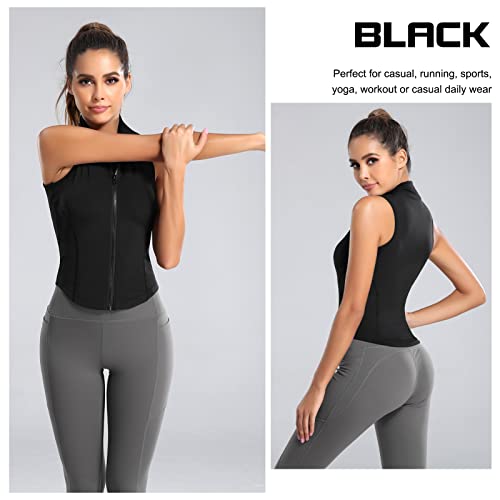 FEOYA Women Sleeveless Athletic Tank Top Shirts Full Zip Up Tshirt for Yoga Running Fitness Exercise4