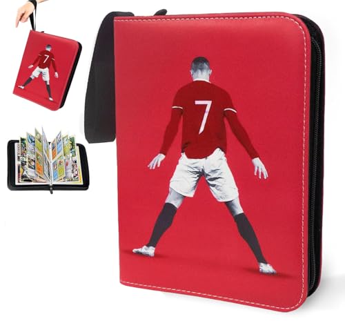 XTAIQD Trading Card Album for Football Card Binder Folder 4 Pocket 50 Pages 400 Cards Capacity Trading Card albums waterproof PU Leather Card Binder It is the Gift for Boys Girls (red)