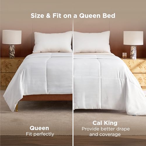 Image of Bedsure Duvet Insert Queen Size - Lightweight Comforter, Quilted Cooling Duvet Insert, Down Alternative Summer Comforter with 8 Tabs, Ultra Soft, Striped, Machine Washable, Queen, White, 88x88 inches