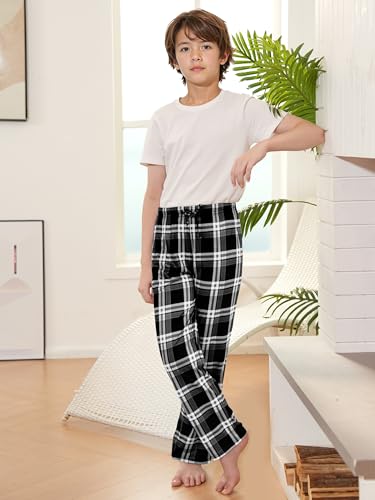 Ruisita Karierte lang Hose für Kinder Bedruckte Schlafanzug Jungen Flanell Pyjamahose für mädchen Pyjamas für Teenager Karierter Pyjama Herbst Winter