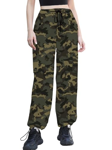 Image of Cromoncent Cargo Pants Girls & Women Parachute Pants Y2K Baggy Rave Clothes Waterproof with Pockets, 6 Years - 3XL