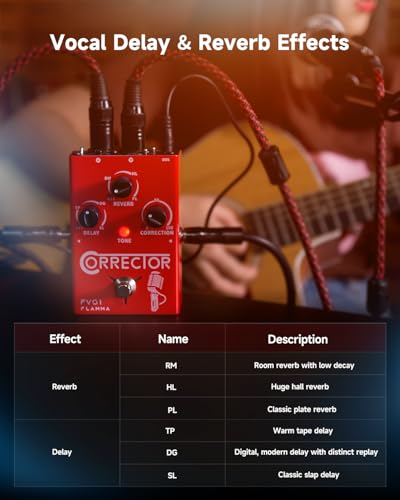 Image of FLAMMA FV01 Vocal Effects Processor Pitch Correction Voice Pedal Vocal Stompbox Microphone Amplifier for Singer Live Singing Streaming Recording with Delay Reverb Acoustic Guitar Playing