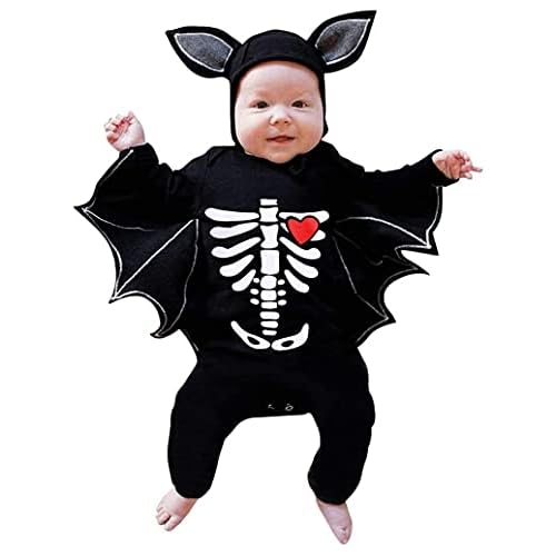 TMOYJPX Halloween Disfraz Bebe 3-24 meses Otoño Murciélago Mameluco - Peleles + Sombrero, Disfraces Mono Ropa Recién Nacido Niño Niña Invierno Fotos (C#Esqueleto, 3-6 meses)