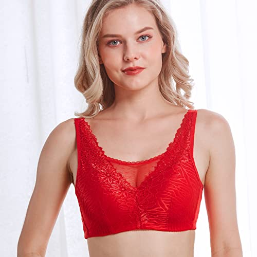 Polreta Women's Post Surgery Mastectomy Bra With Pockets For Breast Prosthesis Wireless Everyday Bra Red #TOP6