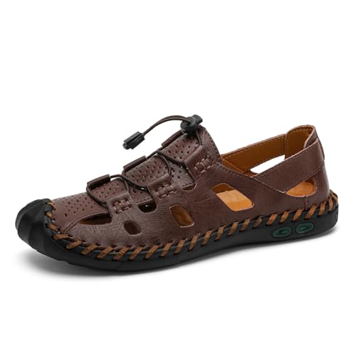 Mens Casual Closed Toe Leather Sandals Outdoor Fisherman Adjustable Sport Summer Shoes