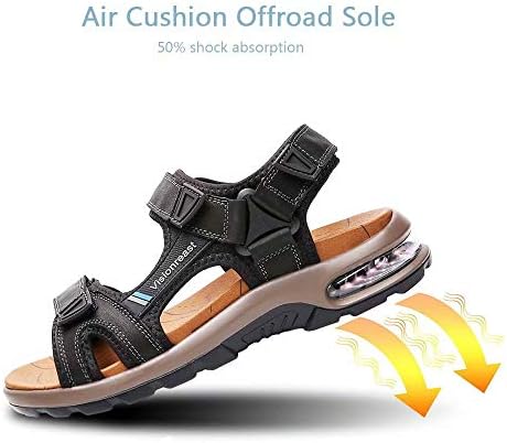 visionreast Mens Leather Sandals Open Toe Outdoor Hiking Sandals Air Cushion Sport Sandals Waterproof Beach Sandals