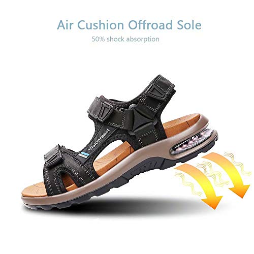 Visionreast Mens Open Toe Leather Sandals Outdoor Hiking Non Slip Sandals Air Cushion Soprt Casual Beach Sandals #TOP5