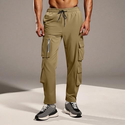 Mens Elastic Waistband Drawstring Cargo Pants High Waist Casual Sweatpants with Pockets Lightweight Workout Trousers2