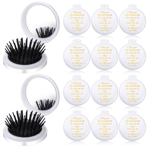 Leinuosen 12 Pack Folding Mirror Hair Brush with Inspirational Quotes