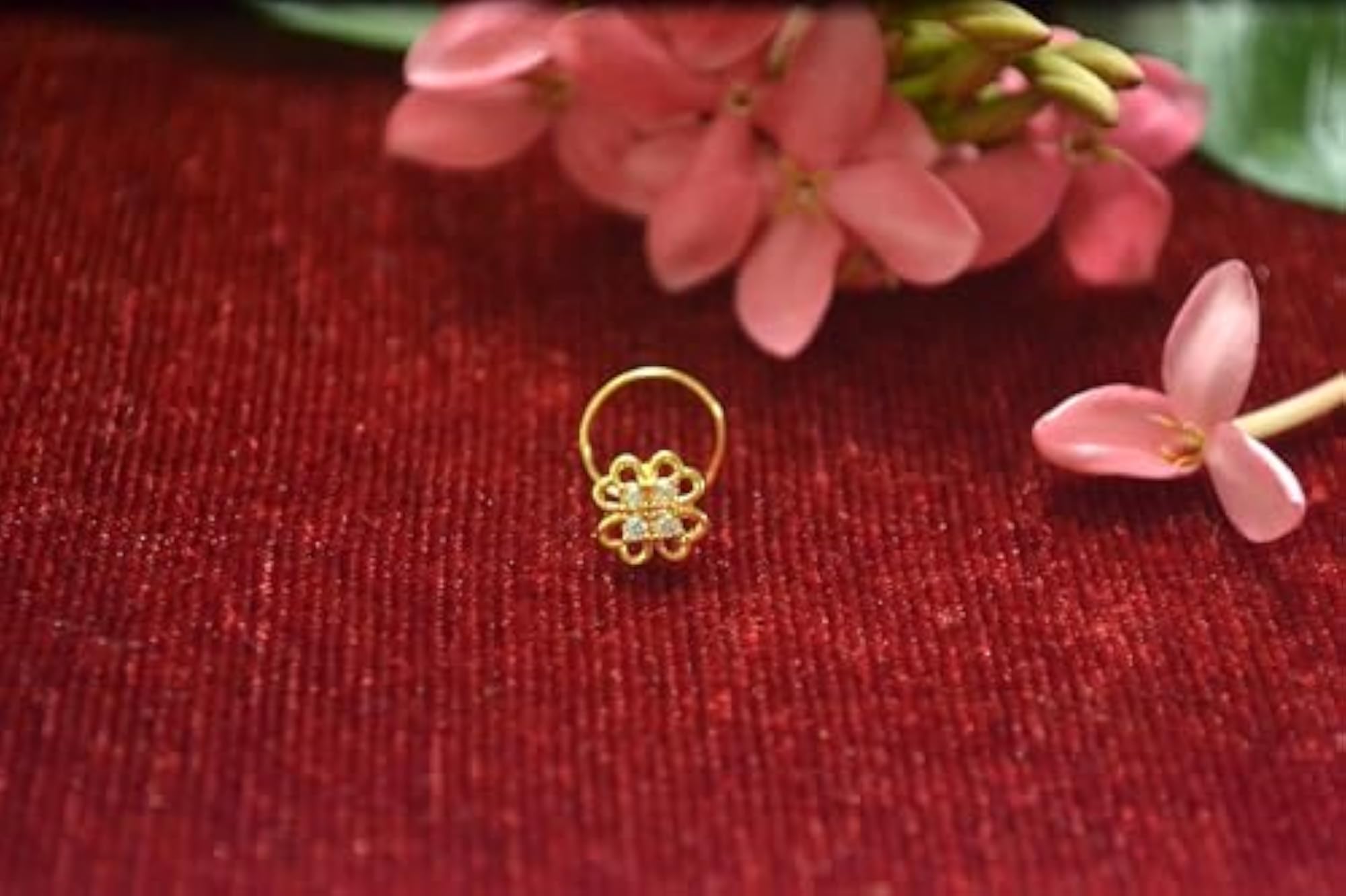 Floral Design White Multi American Diamond Nose Ring