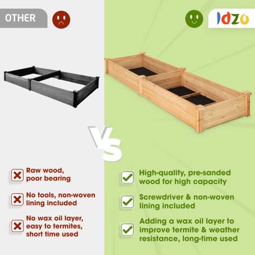 Idzo Raised Garden Bed, Durable Garden Box With Wax Oil Coated, 96 Inches Wood Planter With Non-Woven Lining Prevents Soil Moist, One Divider Box Make Organizing Your Plant Crops Easier #TOP5