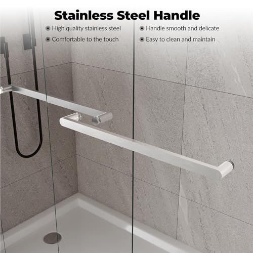 Image of Framed Shower Door 44-48 inch Wx72 inch H - Glass Shower Door, Aluminum Full-Frame, Double Sliding Shower Glass Door, 8mm Tempered Glass, Brushed Silver, Easy-Clean