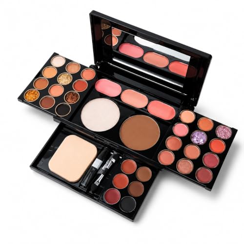 Kit Maquiagem Completo Profissional – Paleta com 24 Sombras Matte, Glitter e Cintilantes + Blush, Contorno, Iluminador e Pincéis | Alta Pigmentação e Longa Duração