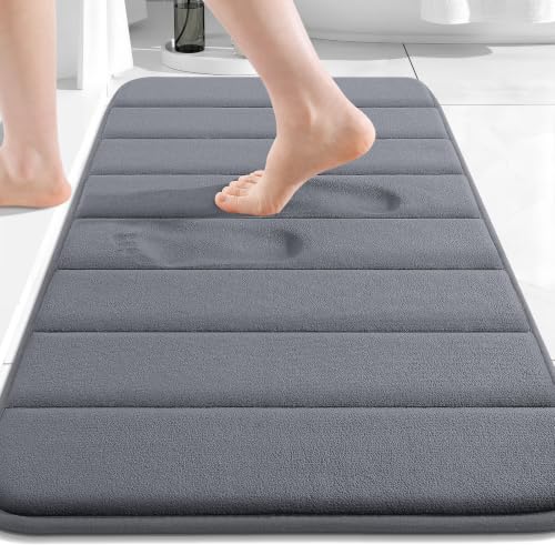 Image of Buganda Memory Foam Bath mat Soft Non Slip Absorbent Rugs mats Black Extra Large Carpet Runner for Bathroom Shower Floor Kitchen toilt Plush Velvet Long Super 24 17 inch.