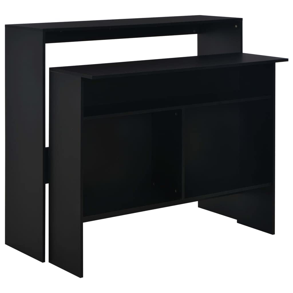 vidaXL Mesa Alta Cocina Bar 3 Estantes Doble Plegable Mesita Elevada Moderna Desayuno Estanterías Mueble Auxiliar Barra Vino Bebida Despensa Negro