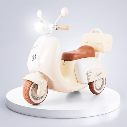 Image of Little Rides Lambretta Scooter | Rechargeable Battery Operated Ride-On Bike for Kids | Ages 2 to 5 Years | Premium Ride-On Toy Bike for Toddlers - Children - (Cream)