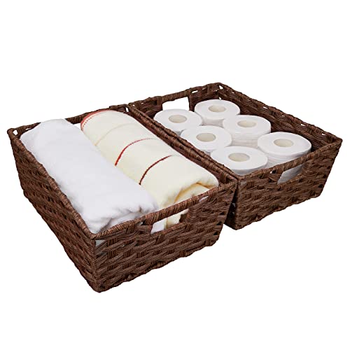 Onlytak Large Wicker Storage Basket, Metal Frame, Set of 2, Washable Waterproof, 15