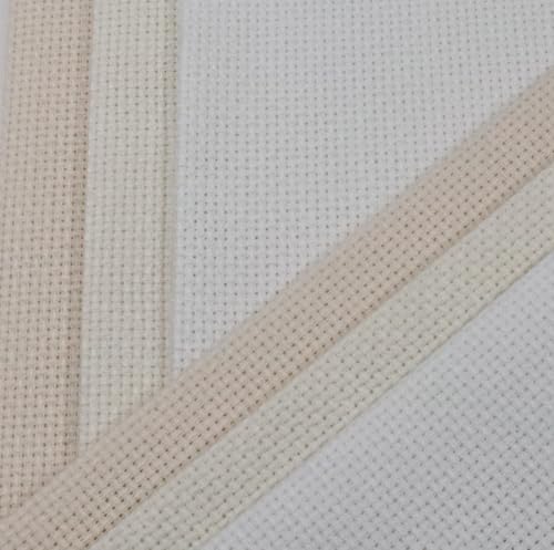 Image of KCS 4 /6 pc of 12 inch x 18 inch(30cmx45cm) 16 Count Cotton Aida Cloth Cross Stitch Fabric (6 pc,White+Antique White+Ecru)