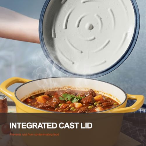 Image of Overmont Enameled Cast Iron Dutch Oven - 5.5QT Pot with Lid Cookbook & Cotton Potholders - Heavy-Duty Cookware for Braising, Stews, Roasting, Bread Baking