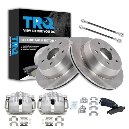 Image of TRQ Rear Brake Pad and Rotor Set Ceramic Rotors Calipers Compatible with 1998-2005 Chevrolet Blazer 1998-2001 GMC Jimmy