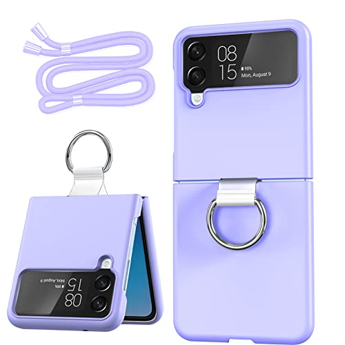 Olycism Funda de silicona con anillo y cuerda para Samsung Flip 4 Funda compatible con Galaxy Z Flip 4 5G Cover con anillo, carcasa de silicona dura, resistente a los golpes y arañazos Cover