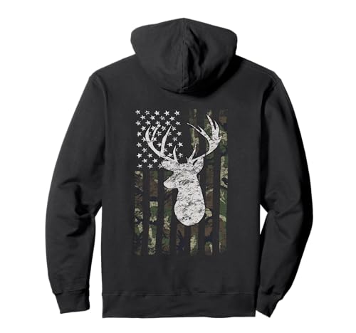 Deer Hunting Whitetail Hunter Buck Camo American Flag USA Pullover Hoo