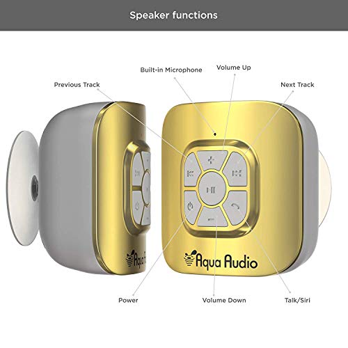 Gideon Portable Waterproof Bluetooth Speaker with Suction Cup - 10 Hours Playtime/Built-in Mic (Gold) - Thumbnail 6