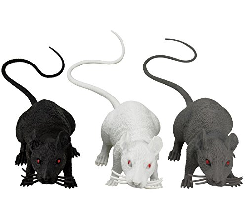 XONOR Halloween DÃcor Set of 3 Realistic Looking Spooky Mice Rats, Super Large Plastic Mouce for Best Halloween Decoration, 3 Colors (White & Black & Grey)