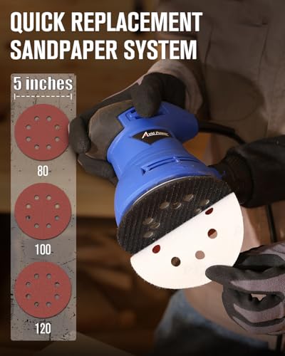 Image of AVID POWER 5 Inch Orbital Sander, 12000 RPM Electric Sander Tool, Random Orbit Sander for Woodworking, 12 Pcs Sandpapers and Dust Collection Bag,Blue