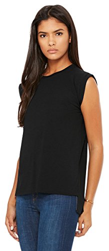 Bella Canvas Ladies' Flowy Muscle T-Shirt with Rolled Cuff L Black