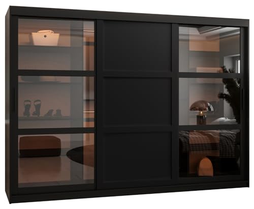 MEBLE KRYSPOL Dome 3 Schrank mit DREI Schiebetüren, Stangen und Regalen - Aufbewahrungsschrank mit Rauchglas für Schlafzimmer, Wohnzimmer - 200x250x62cm - Schwarz, Schwarz, Schwarz MEBLE KRYSPOL Dome 3 Schrank mit DREI Schiebetüren, Stangen und Regalen - Aufbewahrungsschrank mit Rauchglas für Schlafzimmer, Wohnzimmer - 200x250x62cm - Schwarz, Schwarz, Schwarz