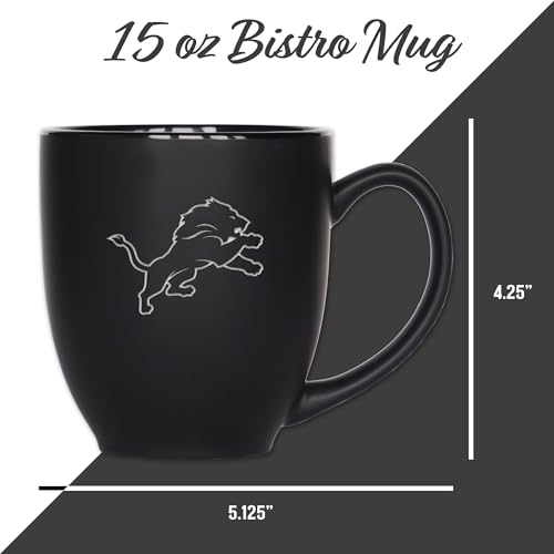 Image of Rico Industries NFL Football 15oz Personalized Laser Engraved Matte Black Ceramic Bistro Mug - For Hot or Cold Drinks