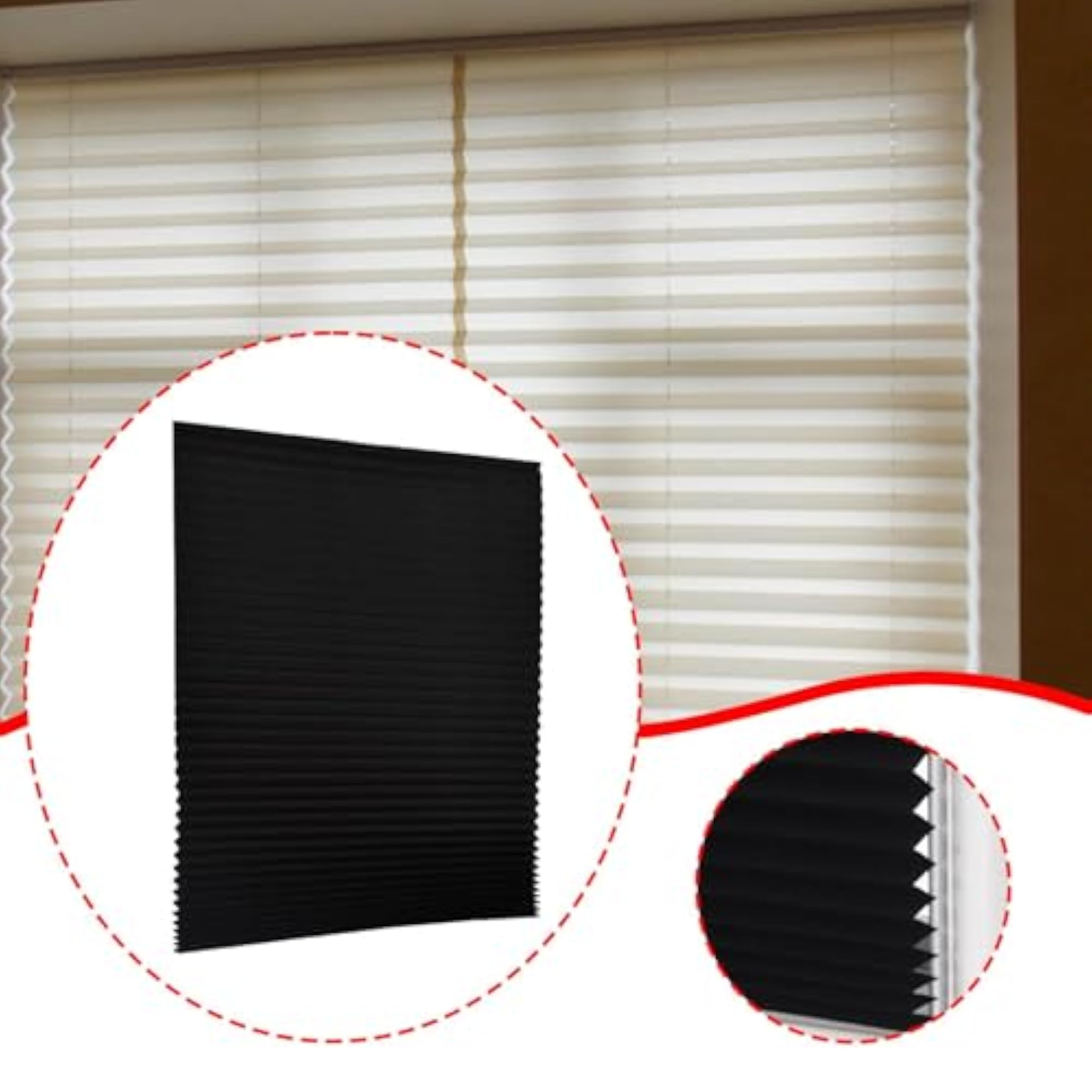 Temporary Window Pleated Shades, No Drill Black XL