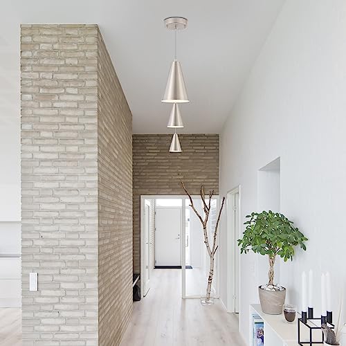 Dijiahua P-JDH062 Brushed Nickel Pendant Lights Kitchen Island,Dining Room Light Fixtures Over Table 3 Pack With Silver Cone Metal Shade thumb #7