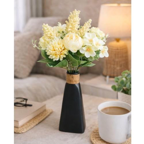 Image of SATYAM KRAFT 6 Pcs Artificial Multiflora Flower Roses Fake Sticks Bunch Decorative Items for Home Decor, Bouquets, Bedroom, Living Room, Wedding, Festive Decor (Without Vase)