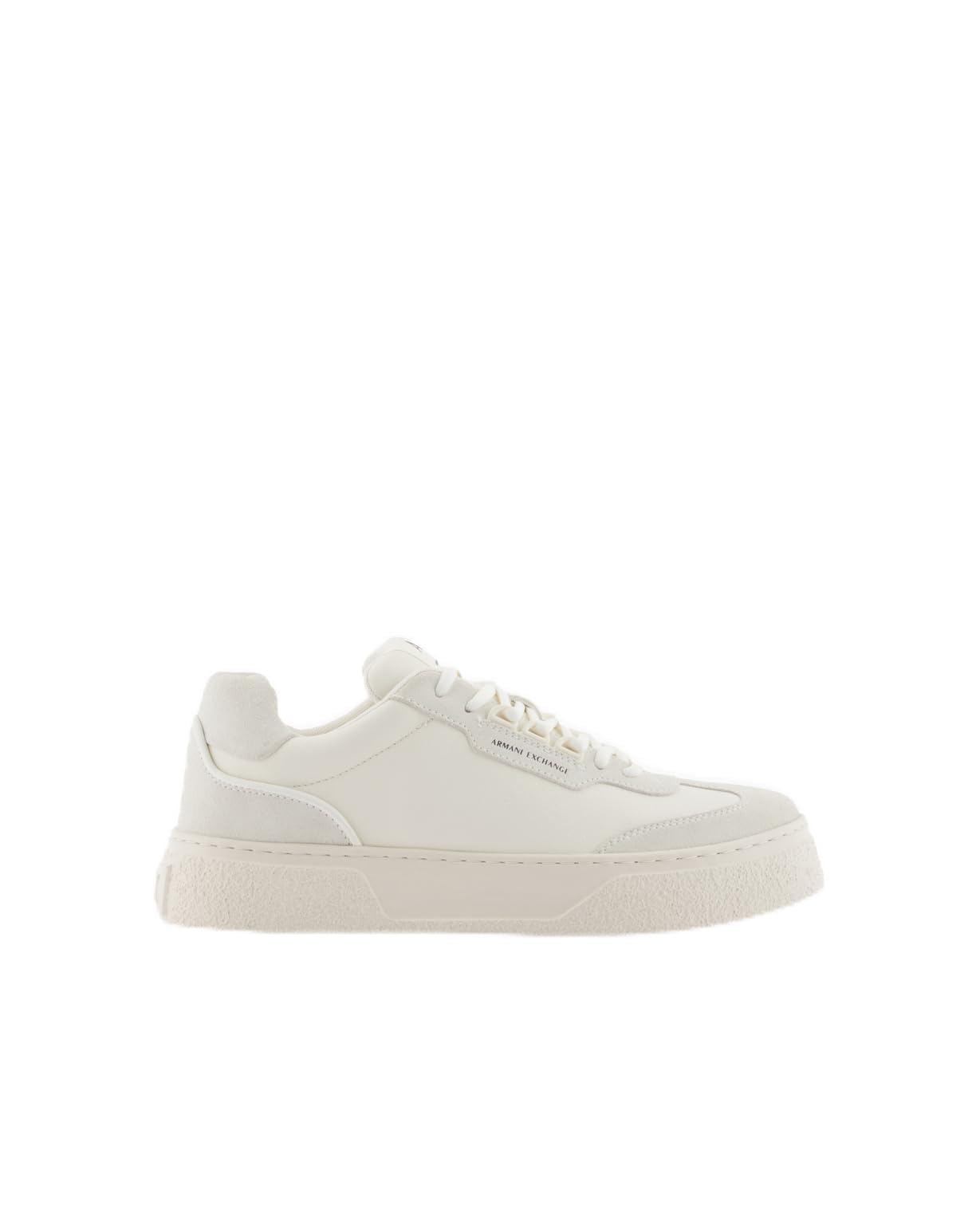 Armani Exchange Men Lion, Suede Details Sneaker, White, 9.5 UK