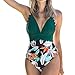 TOPKEAL Damen Einteiliger Figurformend Bauchweg Badeanzug Einfarbig Druck Strandmode Push Up Neckholder Bikini Gepolstert Bademode (Grün, XL)