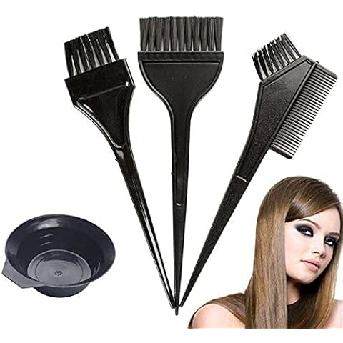 4pc Hair Colouring Brush And Bowl Set with Salon Comb Tint Bleaching Brushed Dye Kit and Bleach Mixing Bowl Cover